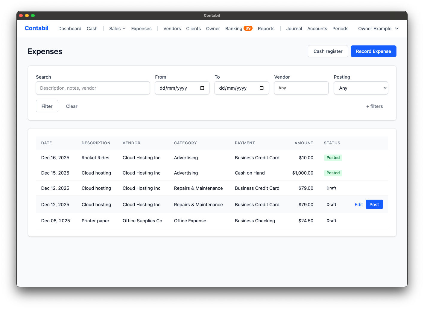 Isafi expense tracking interface