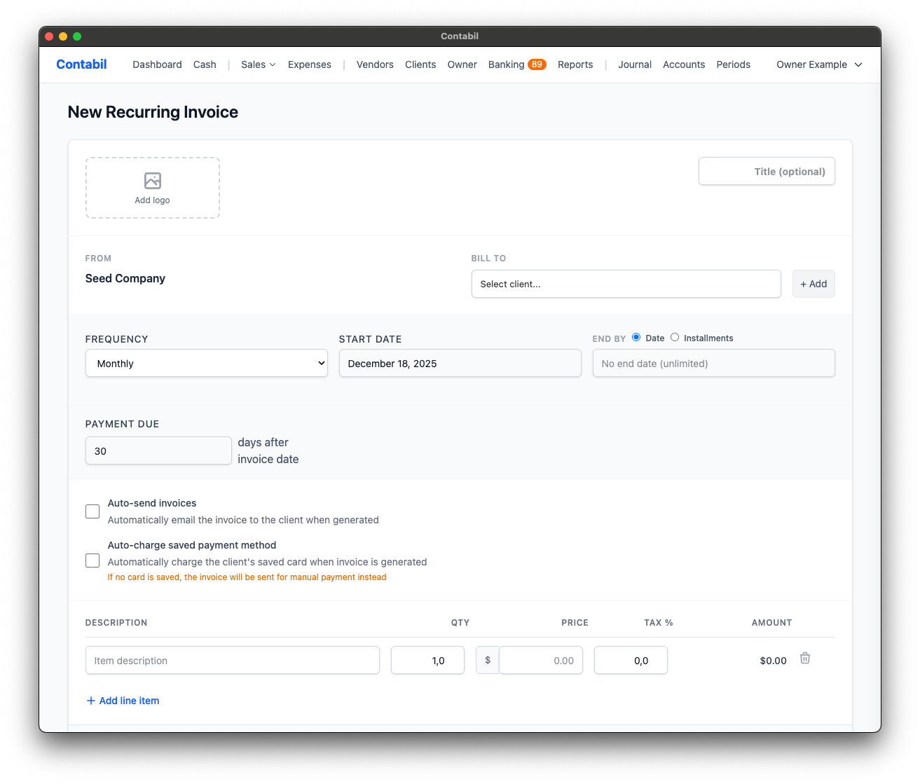 Isafi recurring invoices list
