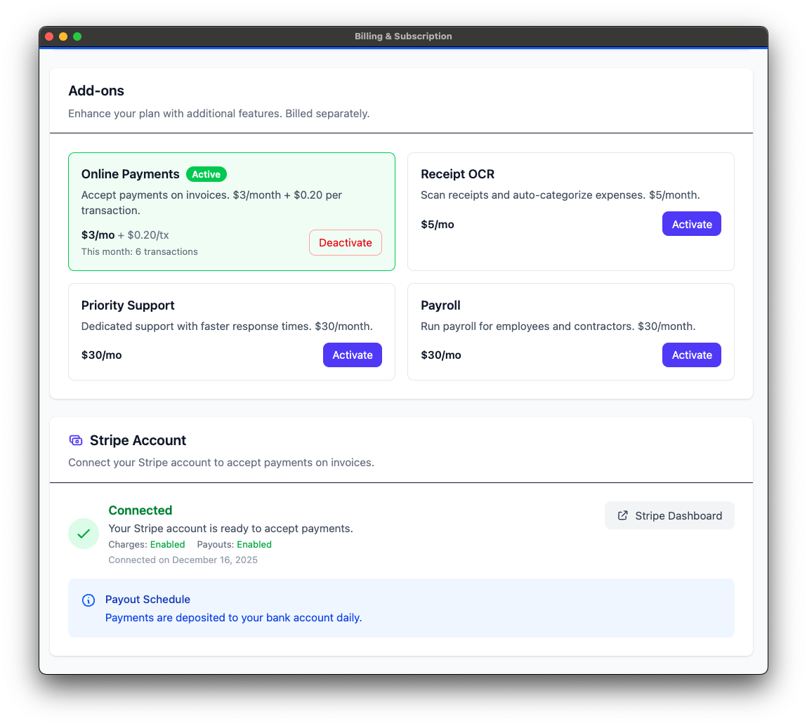 Isafi Stripe integration settings